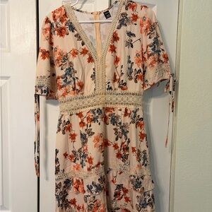 SHEIN Floral Lace-Trim V-Neck Dress